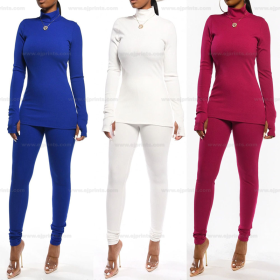 solid color 2 piece knit top and pant women clothing set